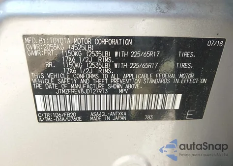2018 Toyota Rav4 Le from USA, damaged, VIN JTMZFREV8JD127913